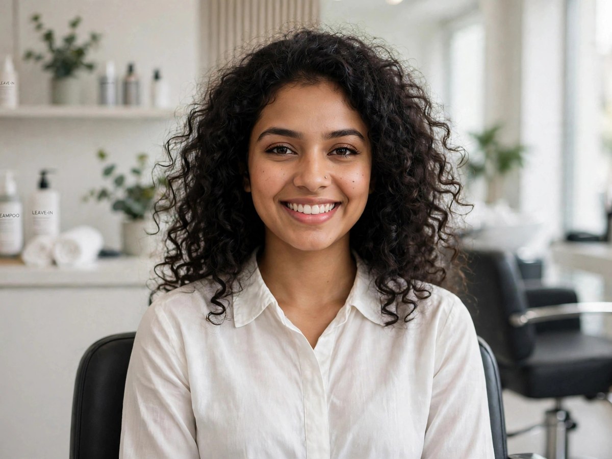 Same woman with smooth radiant hair after salon visit