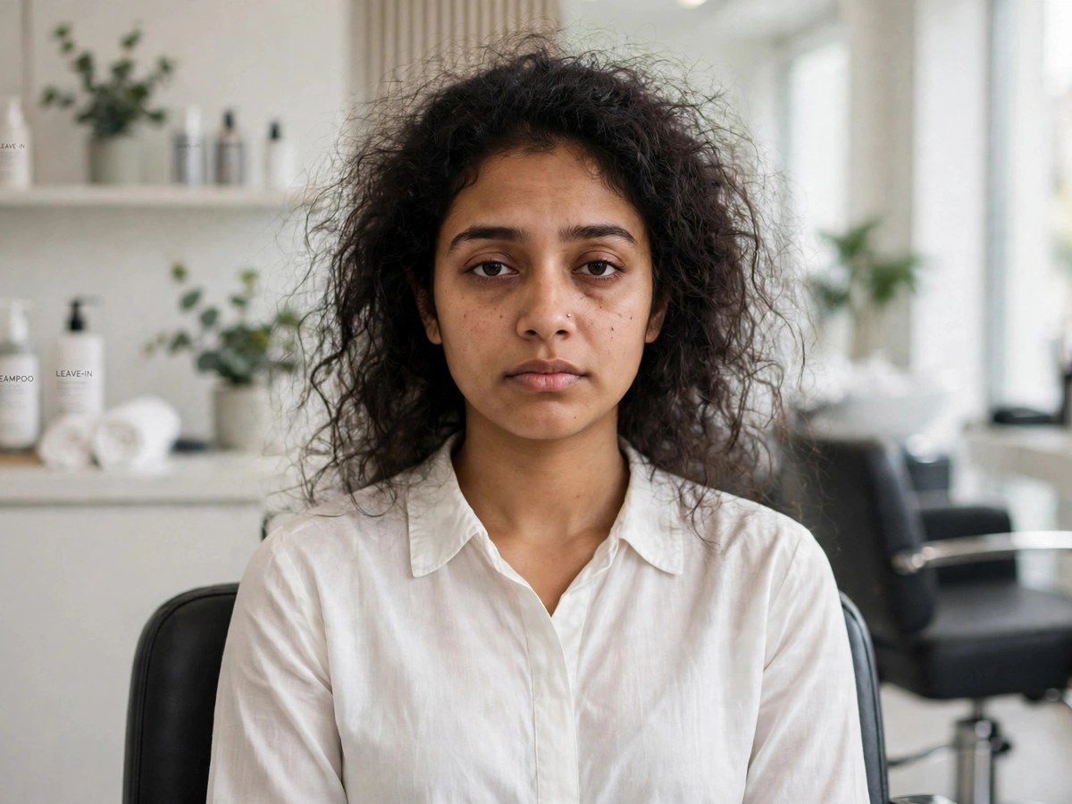 Woman with dull frizzy hair before salon visit